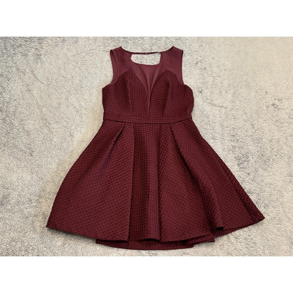 BCBGeneration Dress Womens 6 Maroon Quilted Semi Sheer Tank Fit And Flare